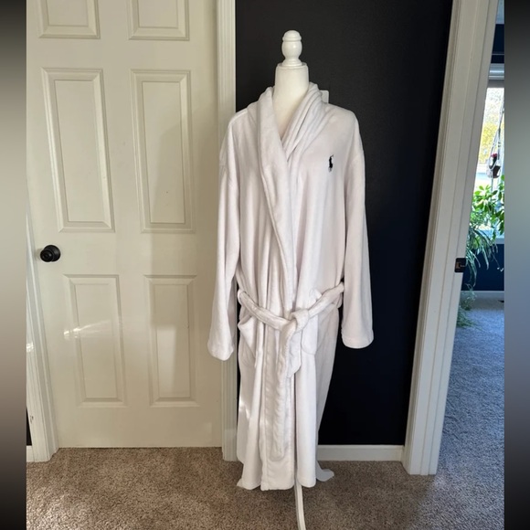 Polo Ralph Lauren Men's Sleepwear Soft Kimono Velour Robe White 
Size Large/XL - Picture 4 of 12